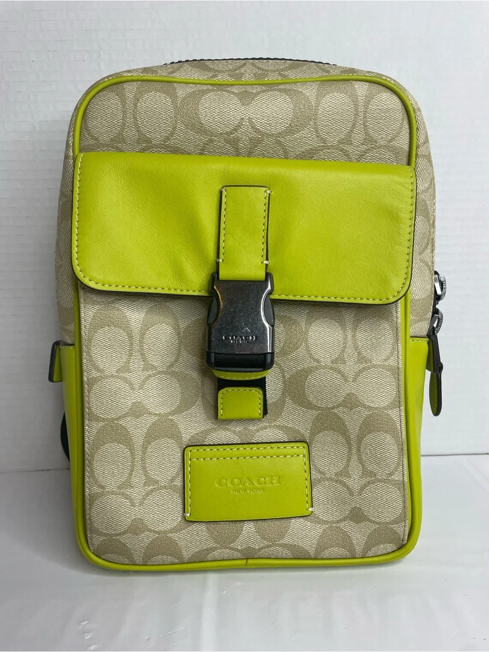 Coach Track Pack Crossbody Signature Canvas Light Khaki/Lime Green